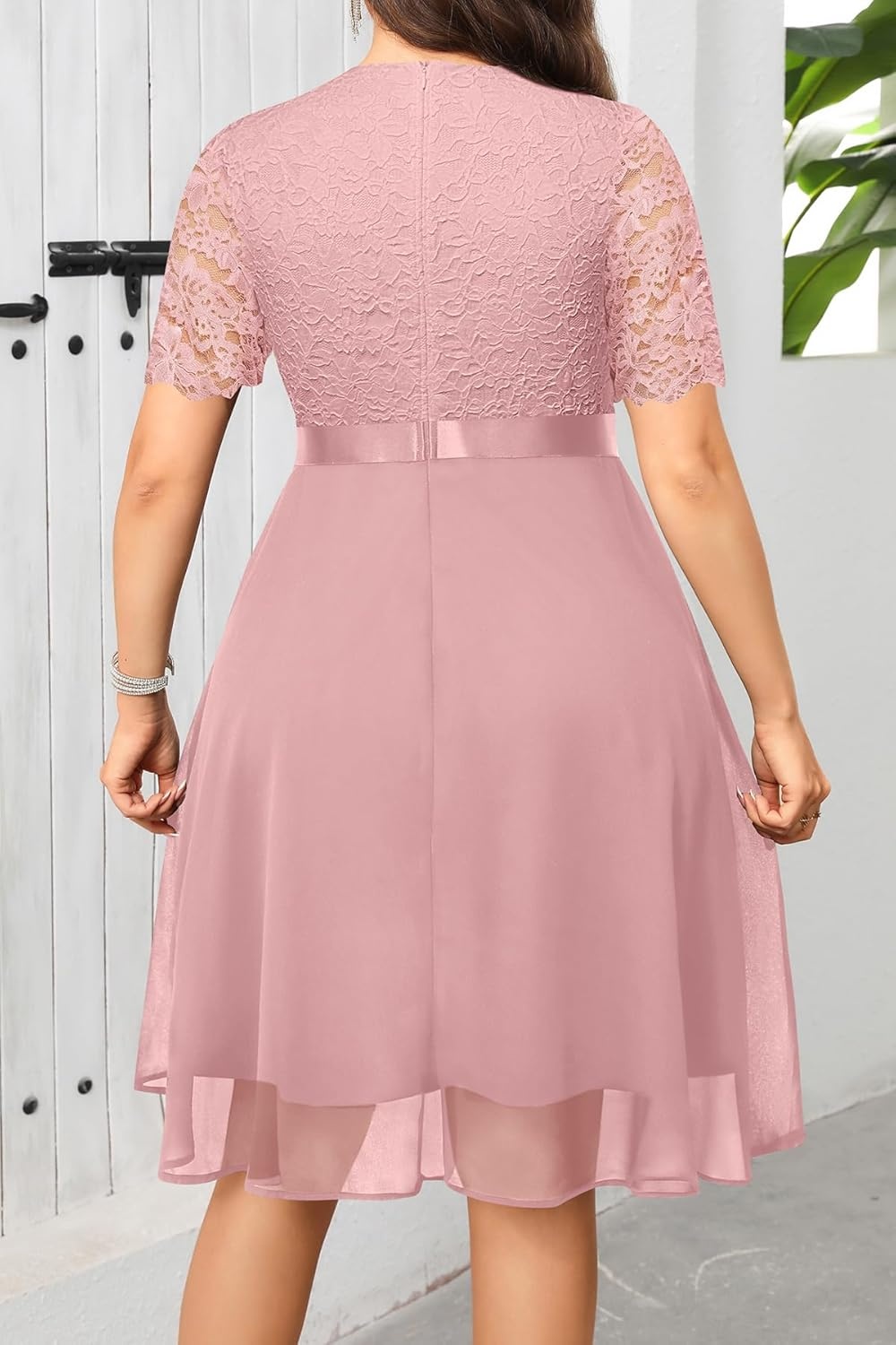 Talisea Plus Size Wedding Guest Dress – Formal Cocktail Party Ruffle Elegant Tea Length Lace Chiffon V Neck Midi Dresses(Dusty Rose)