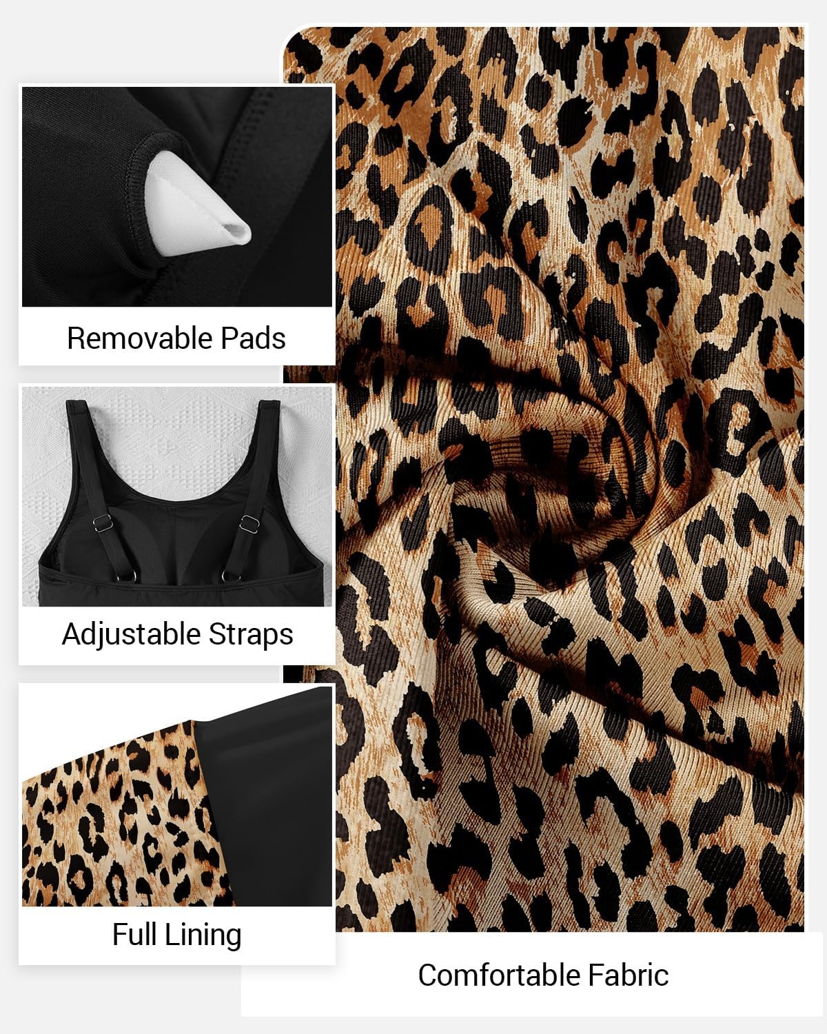 Talisea Tankini Bathing Suits with Skirt – Womens Two Piece Swimsuits with Pockets Tummy Control Modest Swimwear 2026(Black Leopard)