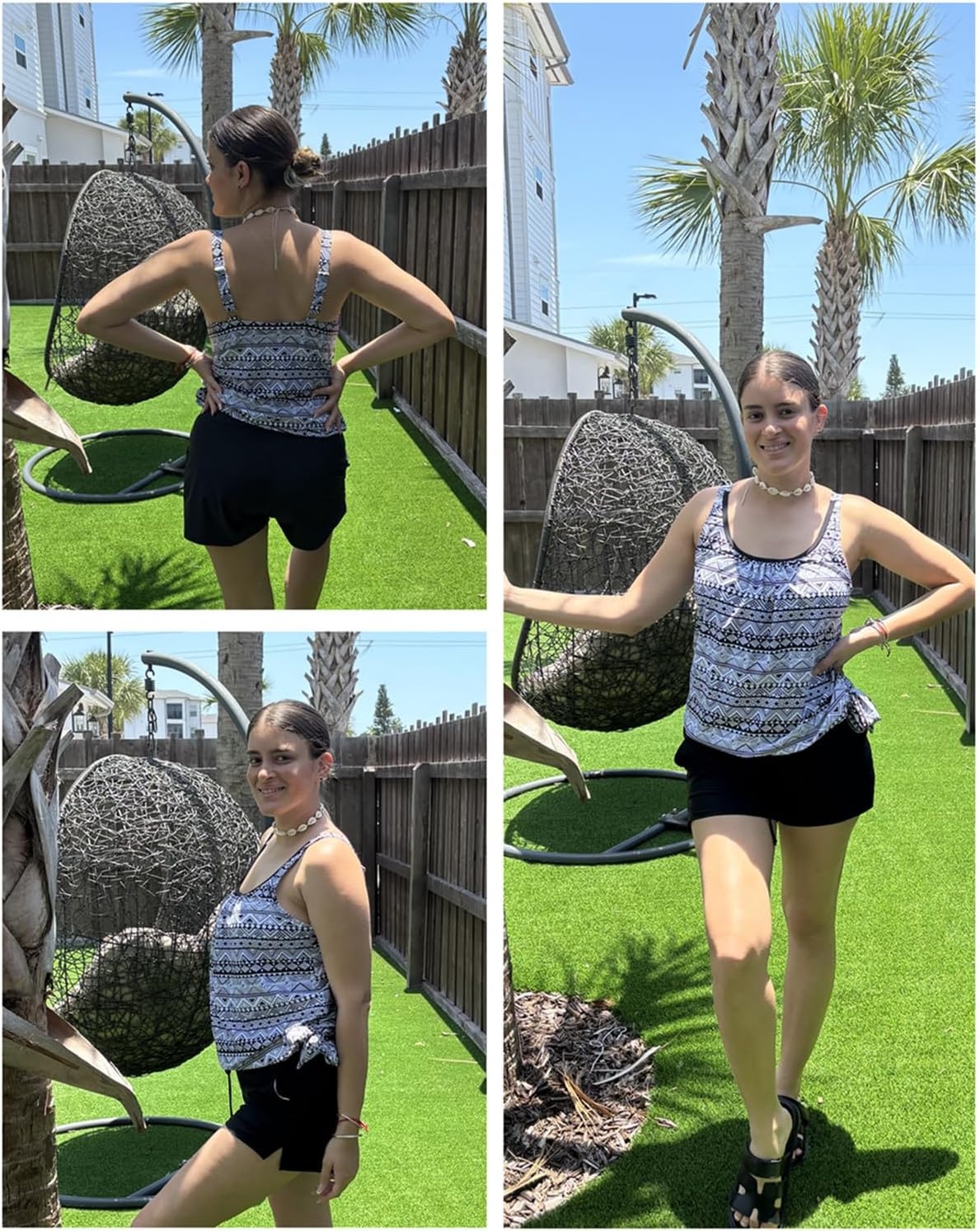 Blouson Tankini Swimsuit with Shorts – Womens Two Piece with Pockets Tummy Control Bathing Suit Modest Swimwear 2025(Black Tribal)