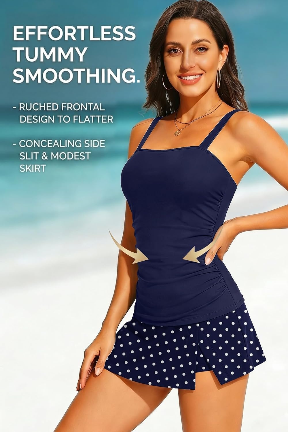 Talisea Womens Two Piece Tankini Bathing Suits with Skirt Tummy Control Swimsuits Ladies Swimwear(Navy Dot)