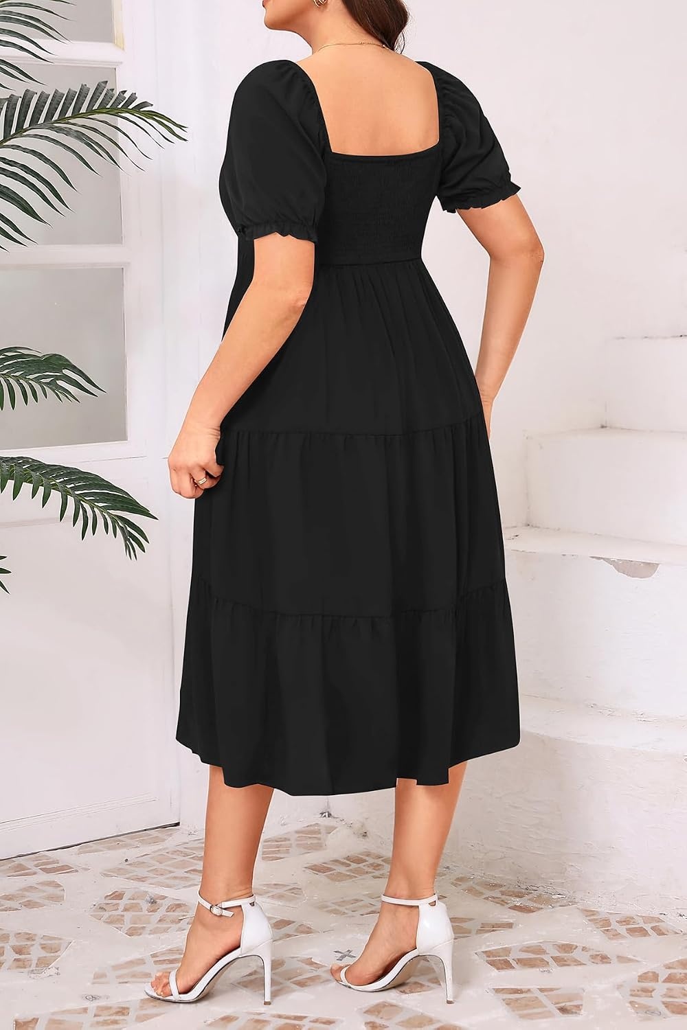 Talisea Plus Size Summer Dress – Casual A-line Flowy Midi Dress for Women(Black)