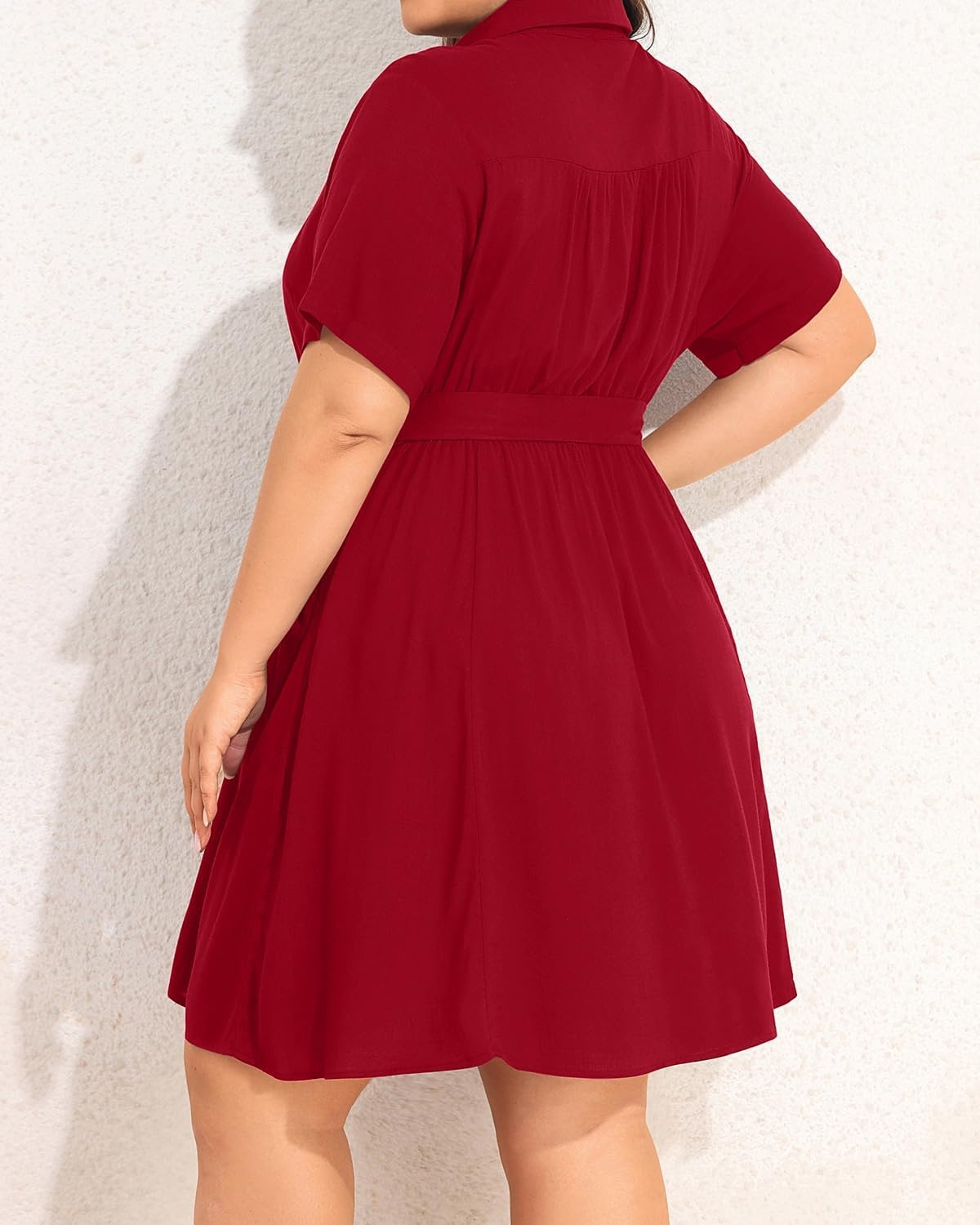 Talisea Plus Size Summer Shirt Dress with Pockets for Women(Red)