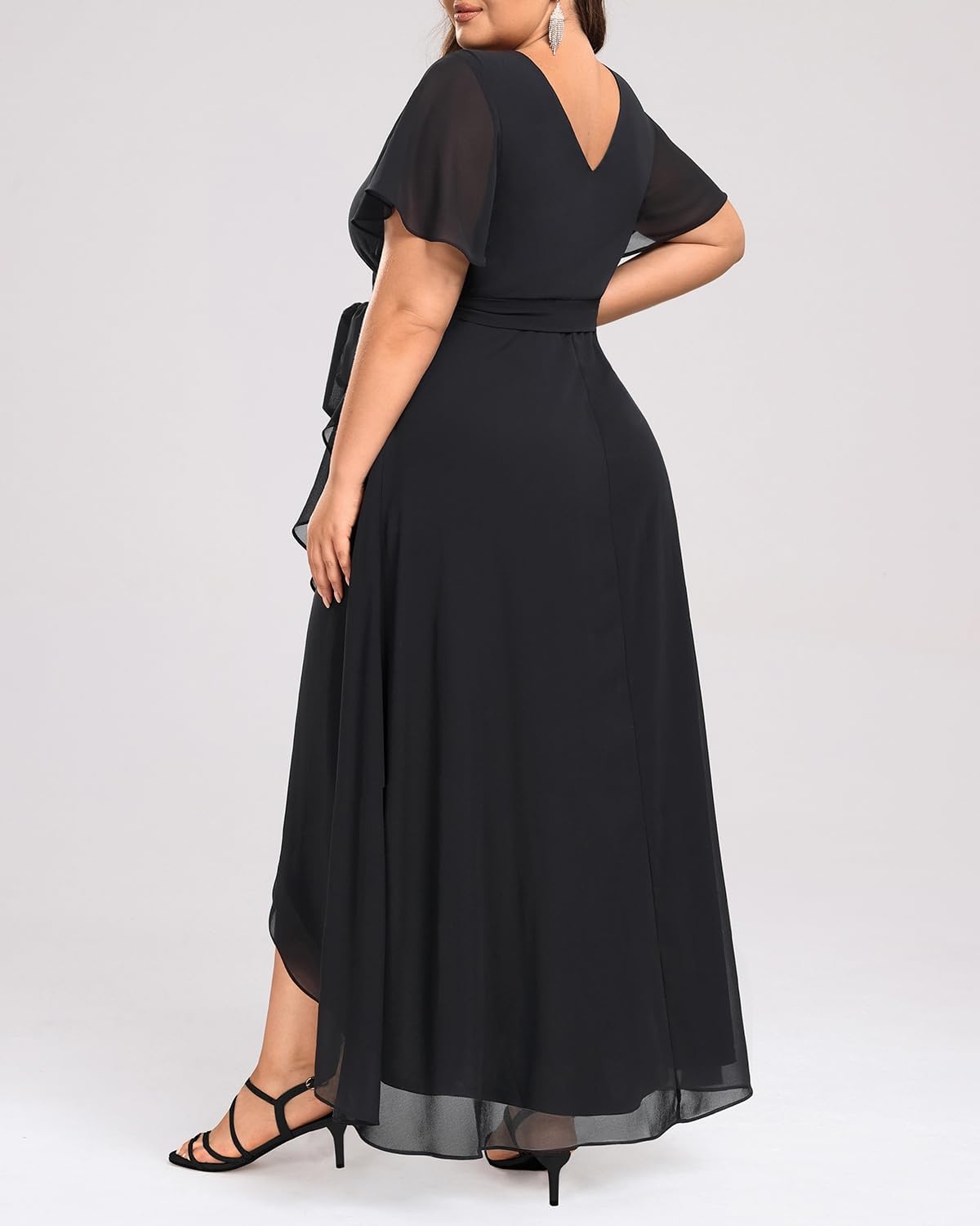 Talisea Womens Plus Size Long Dress Chiffon High Low Split Ruffle Evening Bridesmaid Wedding Guest Formal Maxi Dresses(Black)