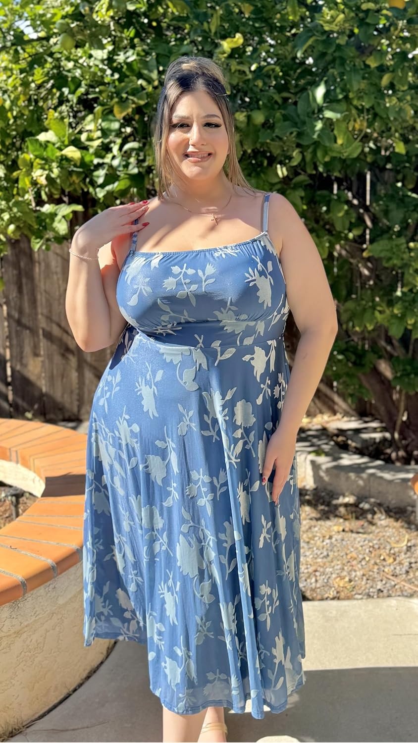 Plus Size Cocktail Dresses – Velvet Party Summer Formal Wedding Guest Sleeveless Spaghetti Strap Floral Midi Dress(Blue Floral)
