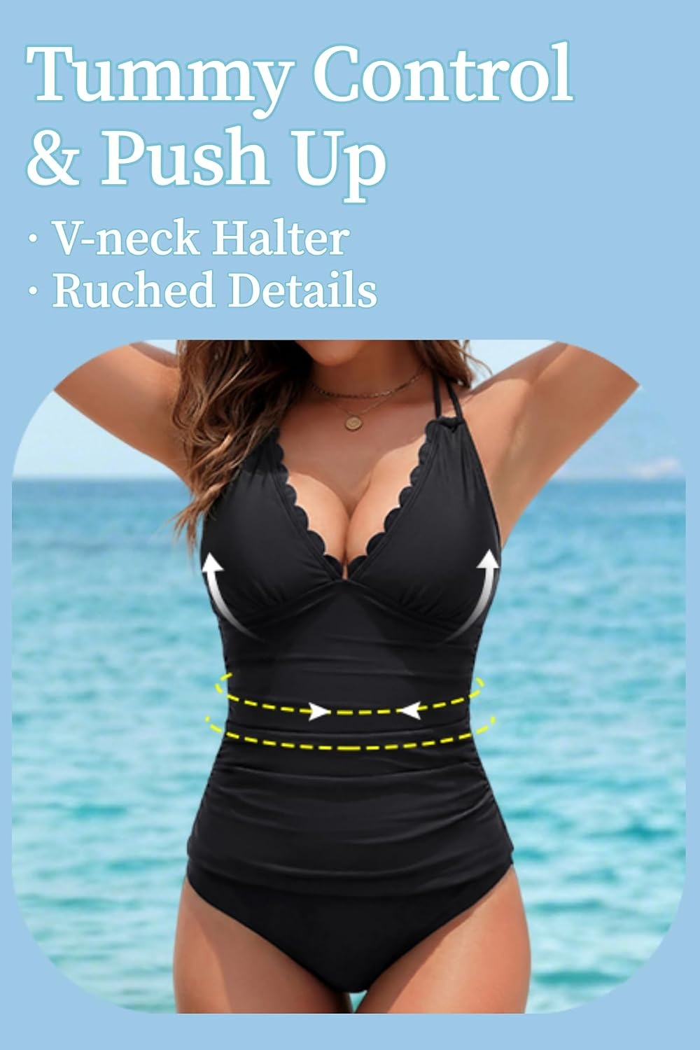 Women’s Two Piece Tankini Swimsuits – Tummy Control Bathing Suits Swimwear(Black)