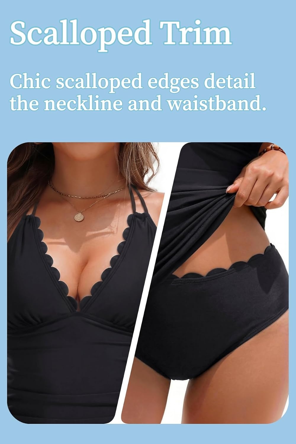 Women’s Two Piece Tankini Swimsuits – Tummy Control Bathing Suits Swimwear(Black)
