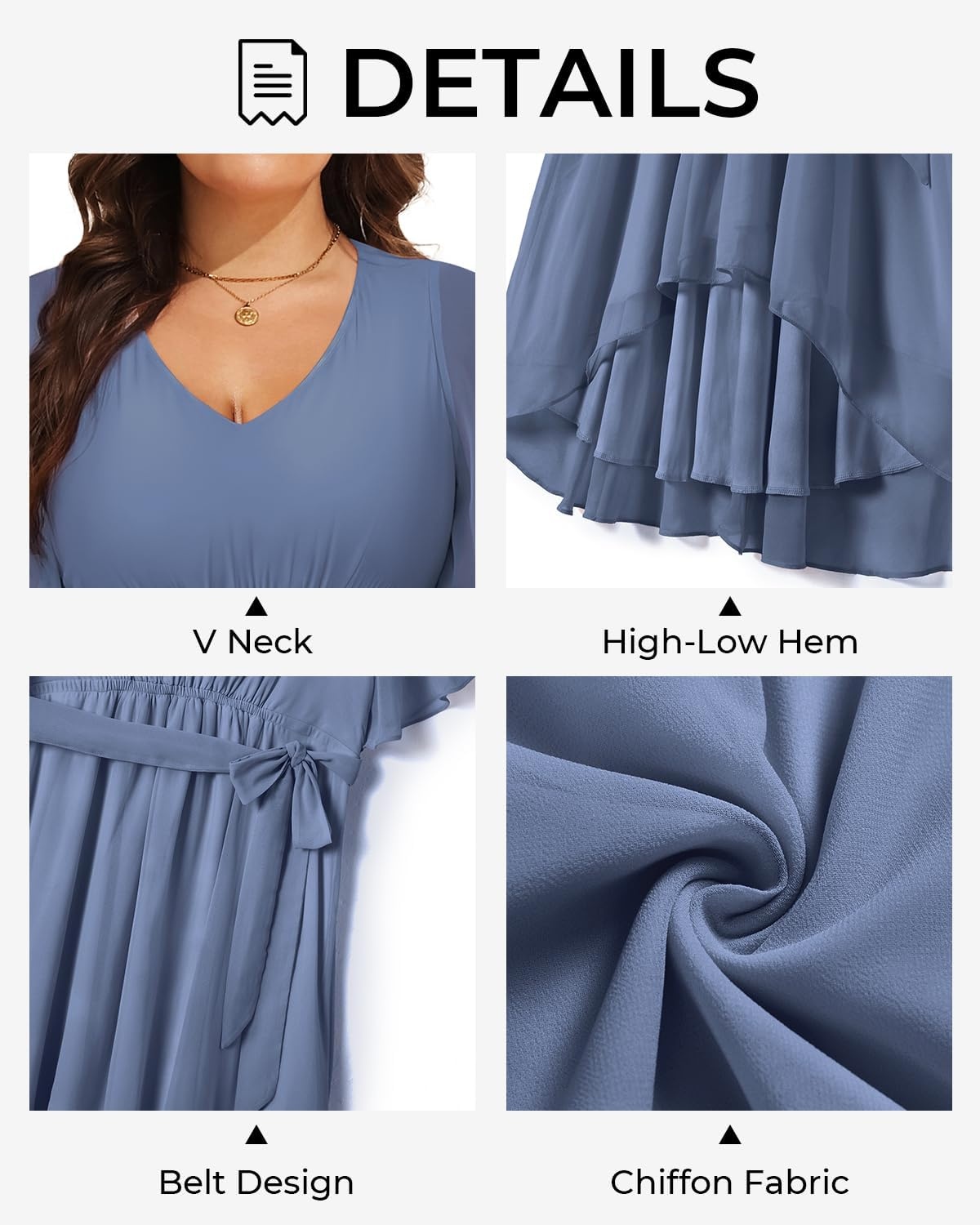 Talisea Plus Size Dresses Wedding Guest – Formal Cocktail Chiffon V Neck Short Sleeve High Low Dress Curvy Women(Dusty Blue)