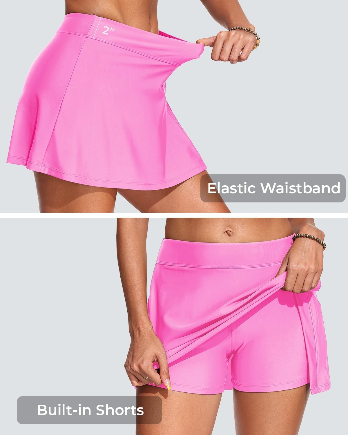 Womens Mid Rise Swim Skirt – Bathing Suit Skirt with Built-in Shorts Split Skort Swimsuit Bottoms Swimwear 2025(Pink)