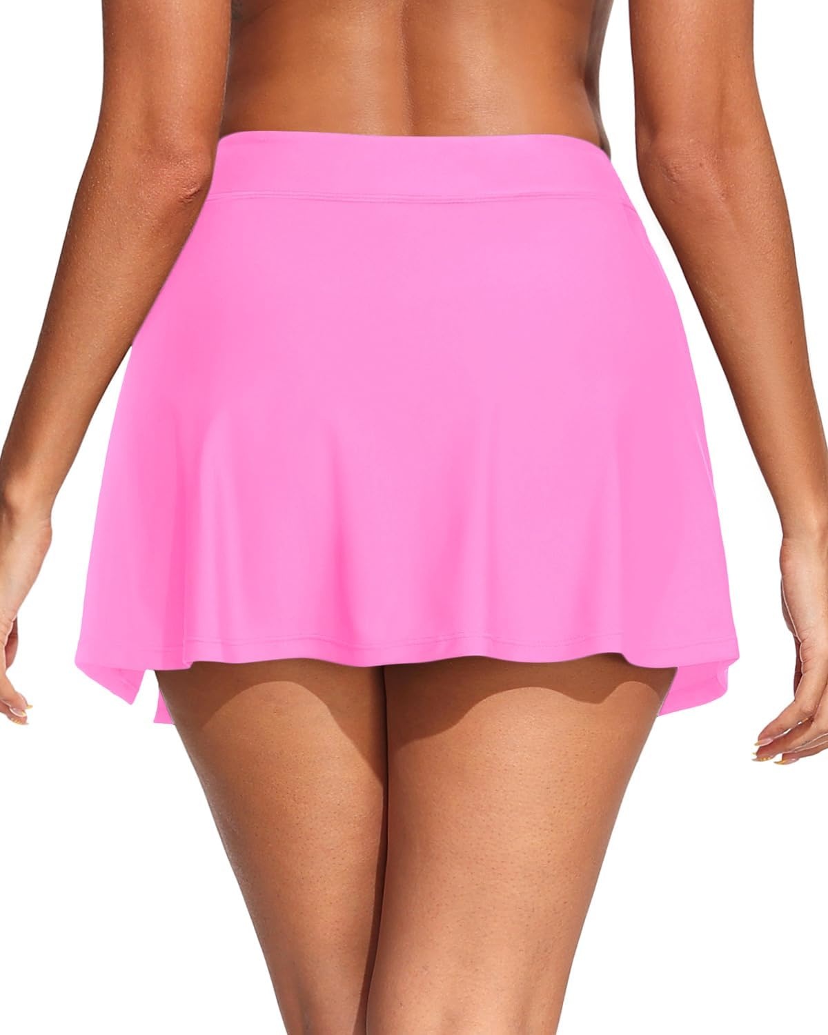 Womens Mid Rise Swim Skirt – Bathing Suit Skirt with Built-in Shorts Split Skort Swimsuit Bottoms Swimwear 2025(Pink)