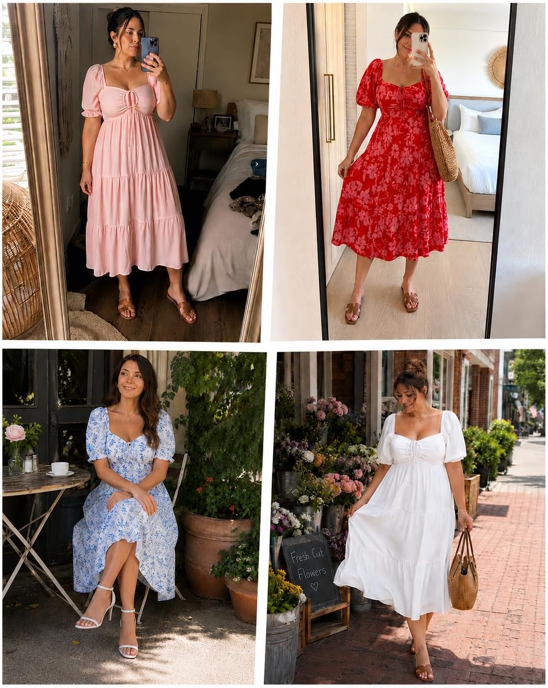 Talisea Plus Size Summer Dress – Casual A-line Flowy Midi Dress for Women | Casual A-line flowy dress, sweetheart neck with drawstring & puff sleeves, tiered midi style for summer, beach & graduation.(Black)