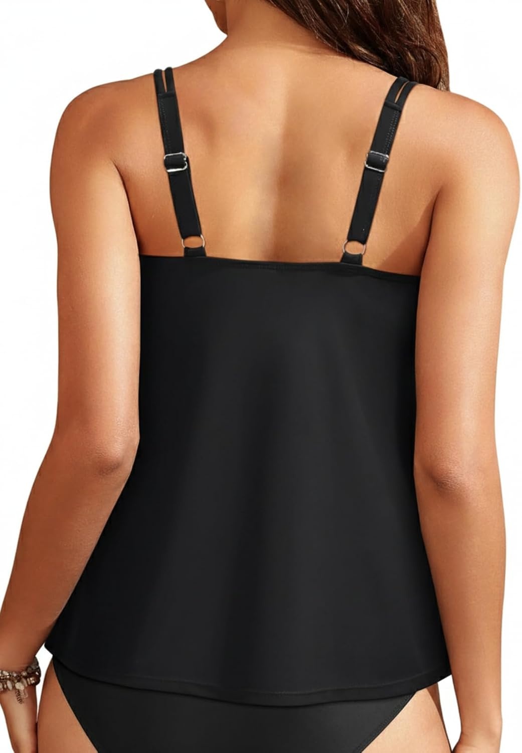 Women Underwire Tankini Top Only – Supportive Flowy Swimsuit Top | Underwire for reliable support Removable pads for customizable coverage Lightly flowy for easy coverage(Black)