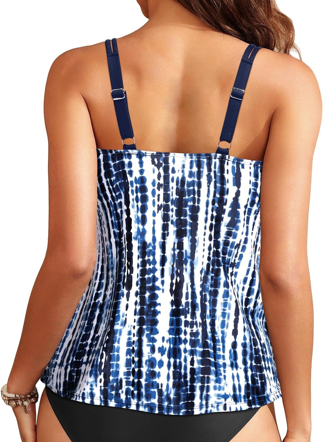 Women Underwire Tankini Top Only – Supportive Flowy Swimsuit Top(Blue Tie Dye)