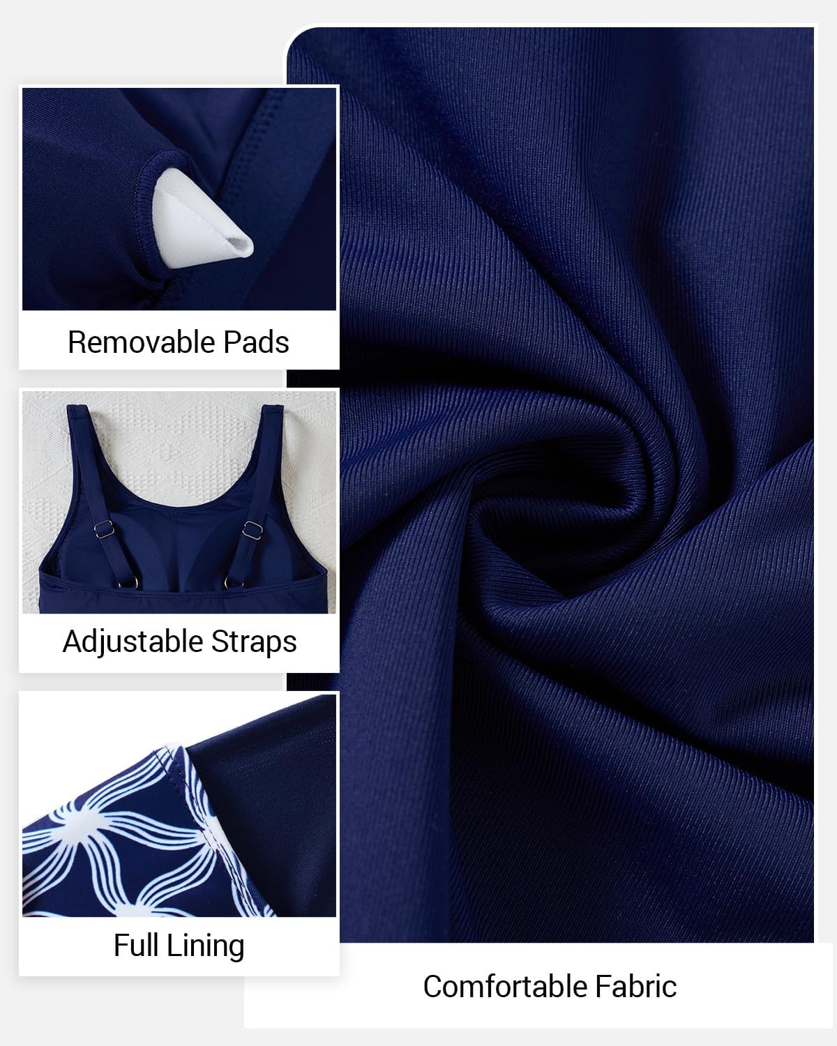 Talisea Tankini Bathing Suits with Skirt – Womens Two Piece Swimsuits with Pockets Tummy Control Modest Swimwear 2026(Navy Geometric)