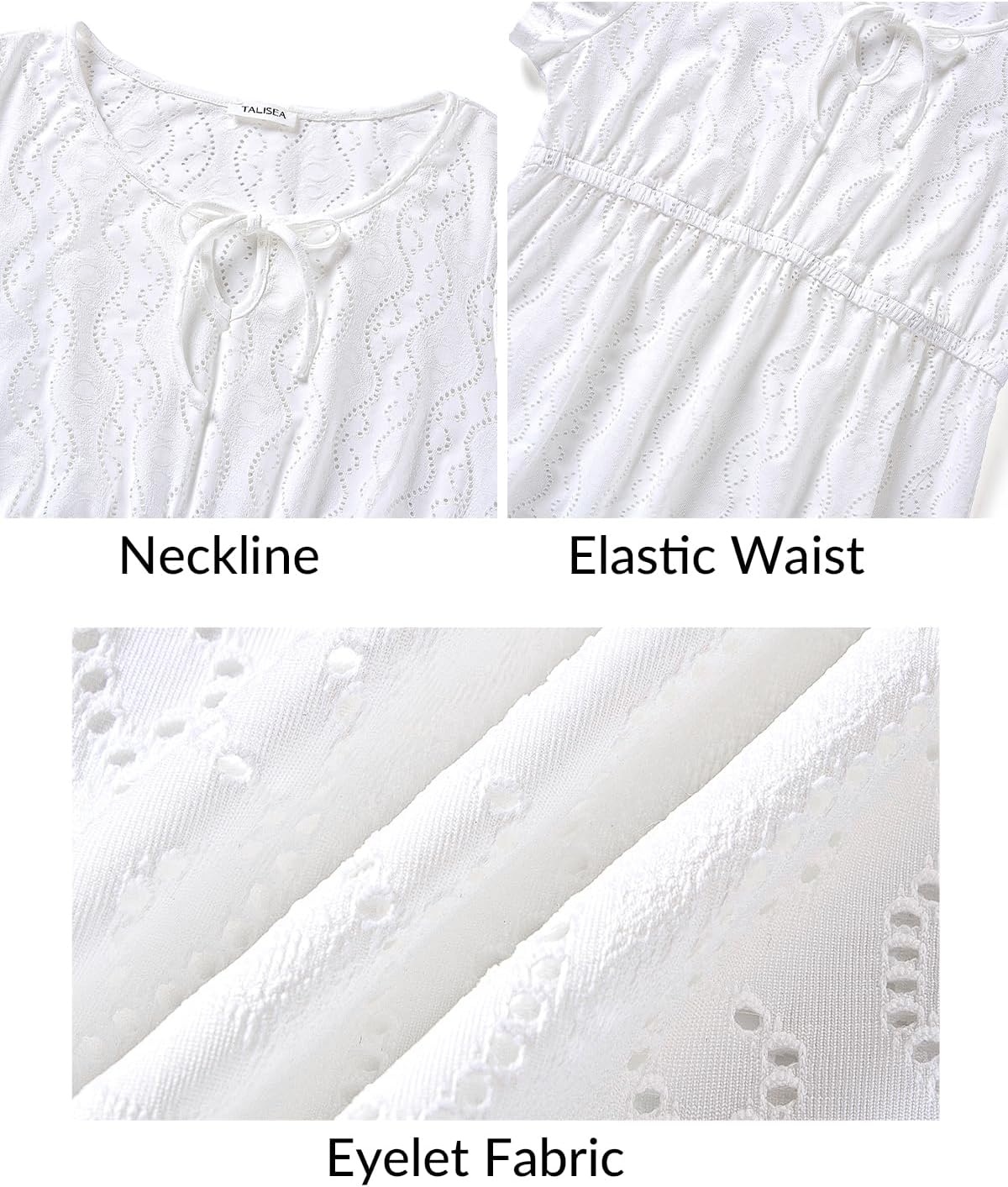 Talisea Plus Size Swimsuit Cover Up – Eyelet Casual Beach Crew Neck Short Sleeve Bathing Suit Coverup Dress for Women Summer(White)