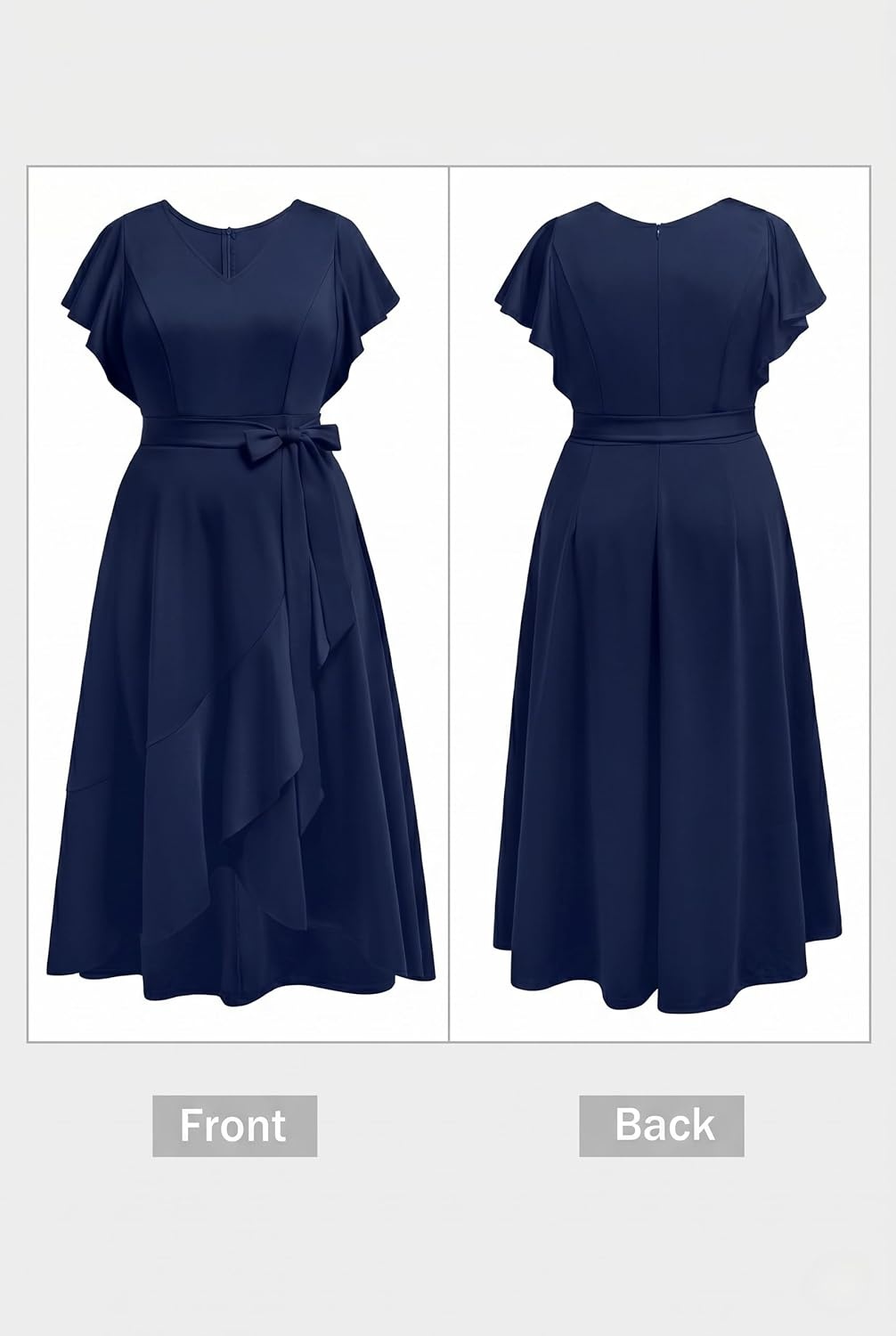 Women Plus Size Wedding Guest Dress – Formal Cocktail Split Ruffle V Neck High Low Party Long Maxi Dresses(Navy Blue)