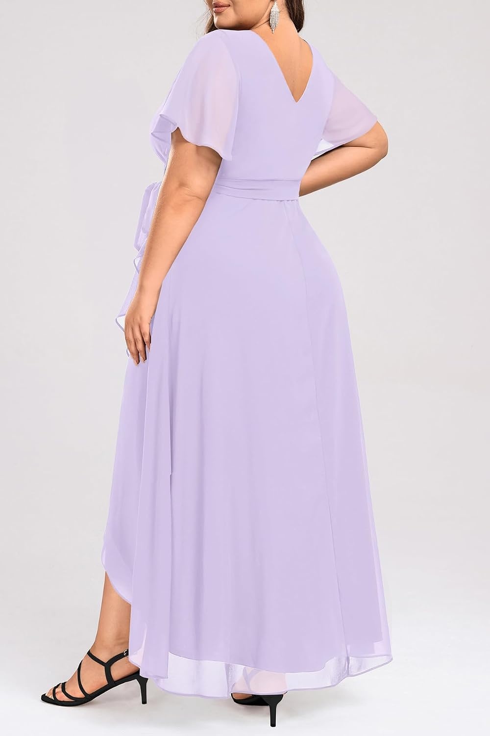 Talisea Plus Size Wedding Guest Dress – High Low Chiffon Ruffle Formal Gown(Lavender)
