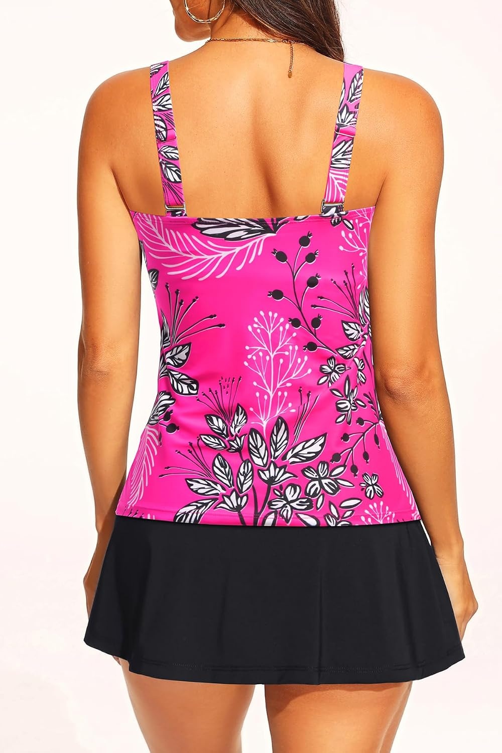 Talisea Womens Two Piece Tankini Bathing Suits with Skirt Tummy Control Swimsuits Ladies Swimwear(Pink Flower)