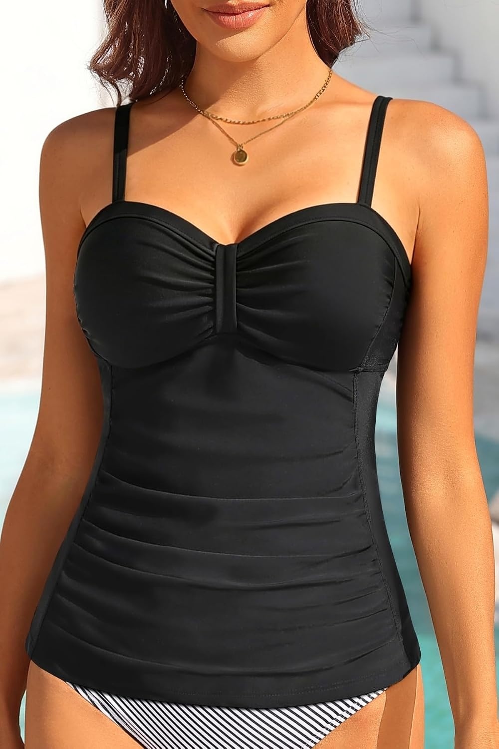 Talisea Women’s Underwire Tummy Control Swimsuit Top with Push Up – No Bottom Included(Black)