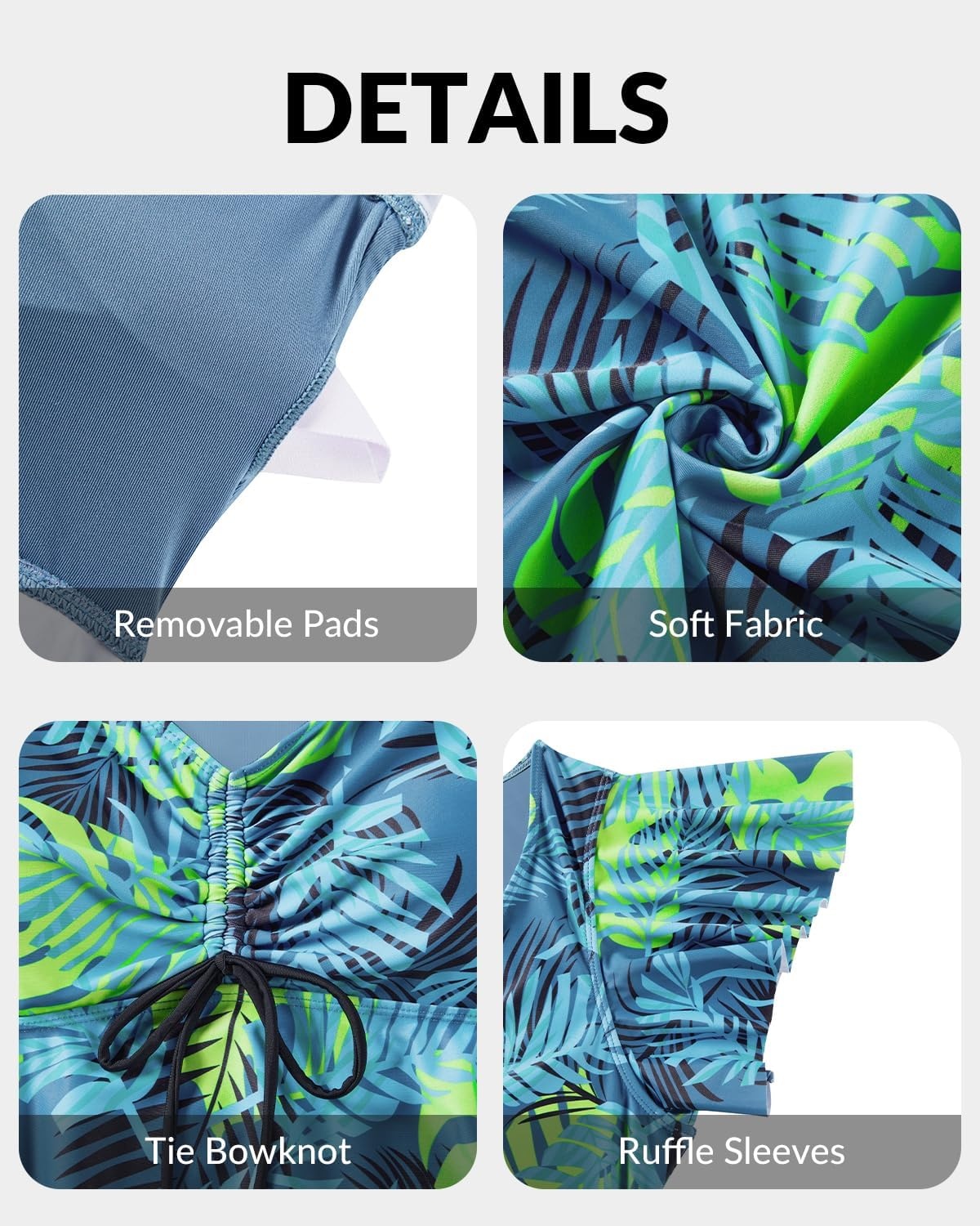 Plus Size Tankini Swimsuits – Women Two Piece Bathing Suit with Shorts Swimwear Ruffle Sleeve 2025(Blue Leaf)