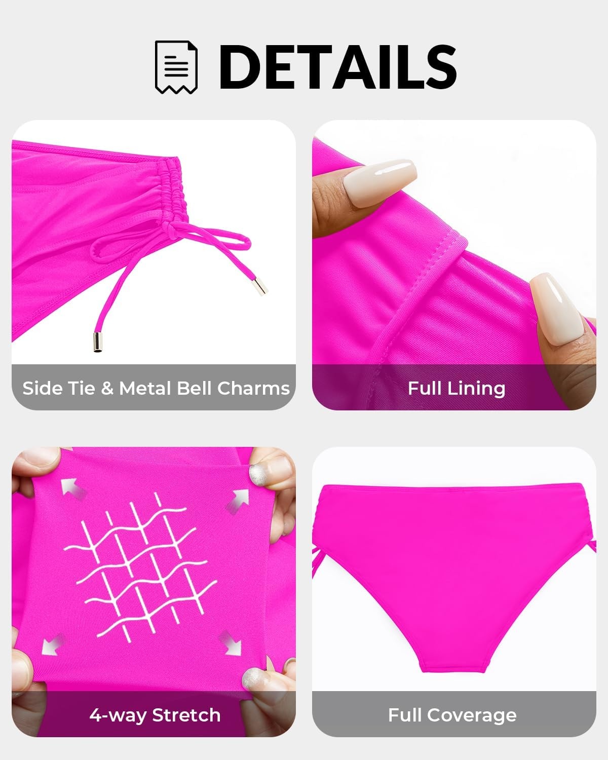 Talisea Womens Low Rise Bikini Bottoms – Side Tie Bathing Suit Swim Bottom Ruched Swimsuits Swimwear(Hot Pink)