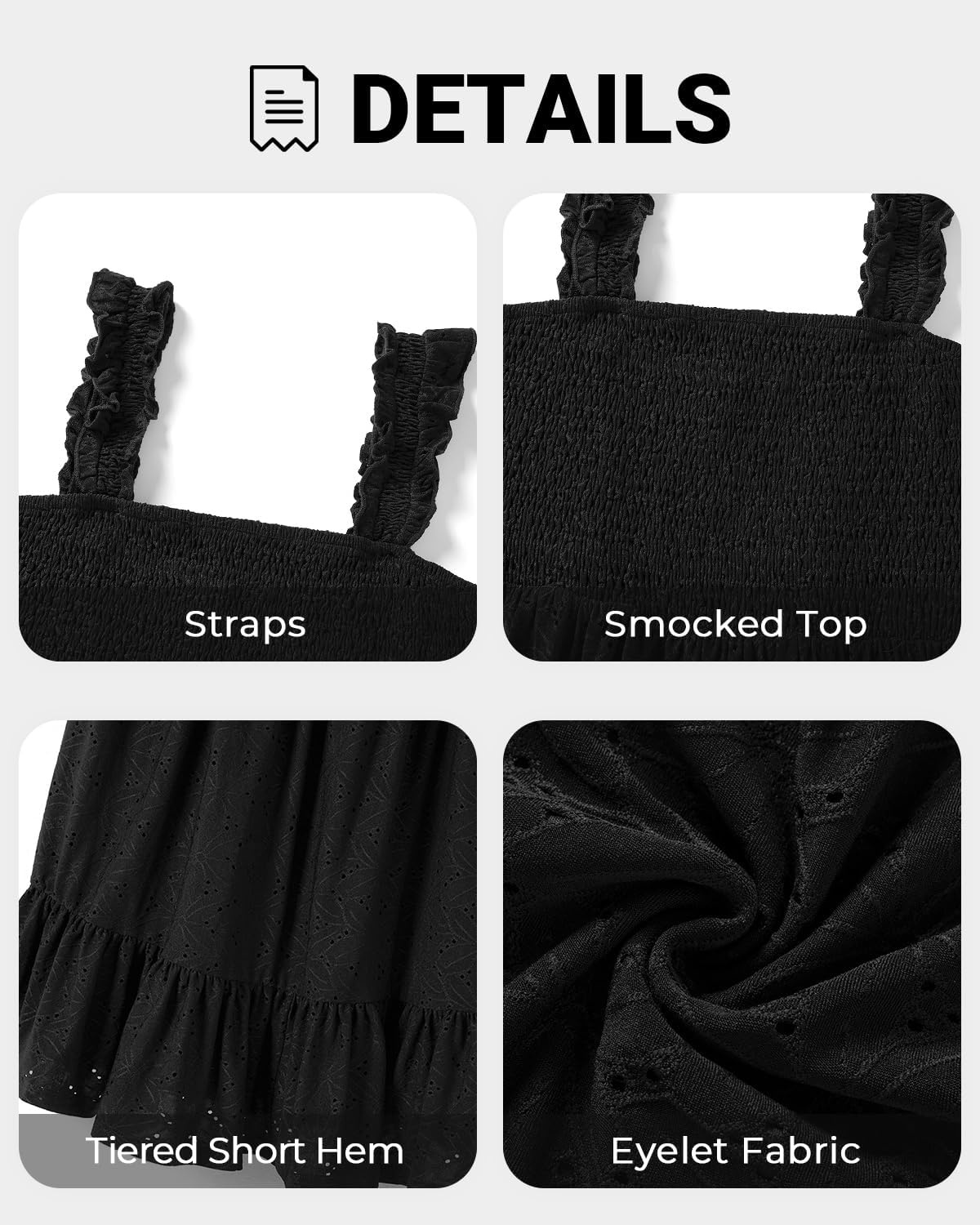 Talisea Womens Plus Size Eyelet Square Neck Smocked Summer Sundress(Black)