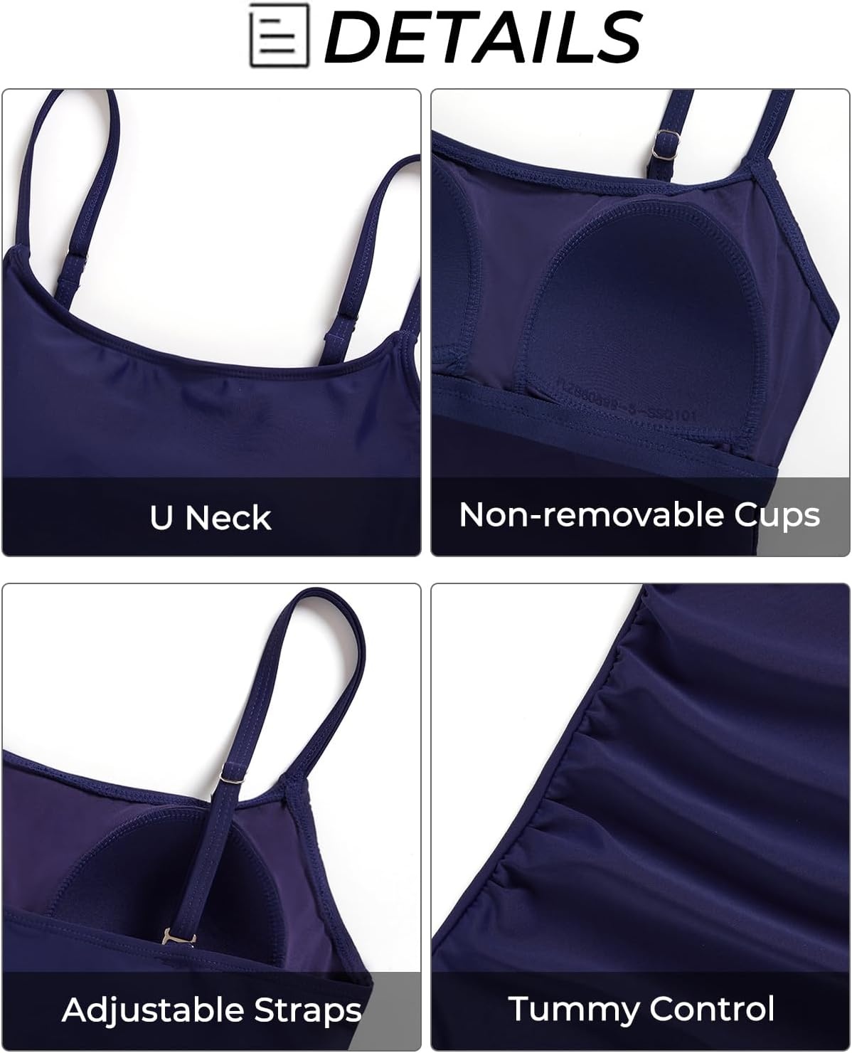 Talisea Women’s Tankini Top Only Tummy Control Bathing Suits Top U Neck Swimwear Tops No Bottom(Navy Blue)