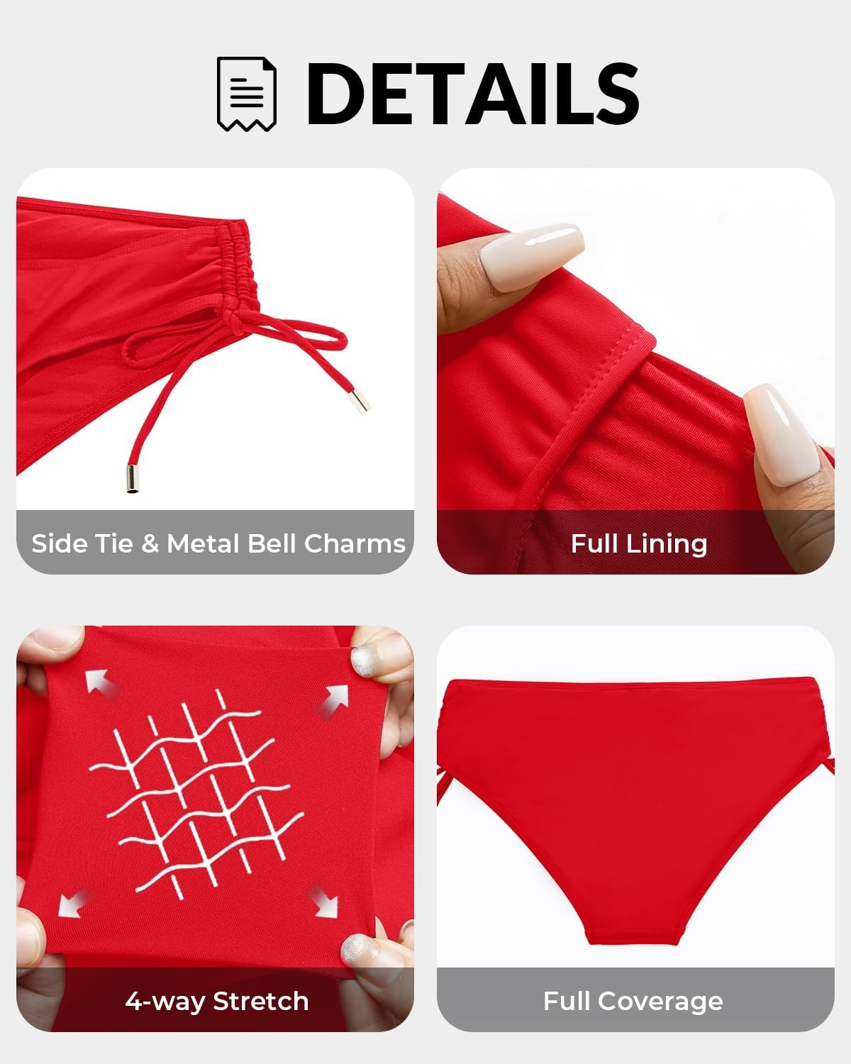 Talisea Womens Low Rise Bikini Bottoms – Side Tie Bathing Suit Swim Bottom Ruched Swimsuits Swimwear(Red)