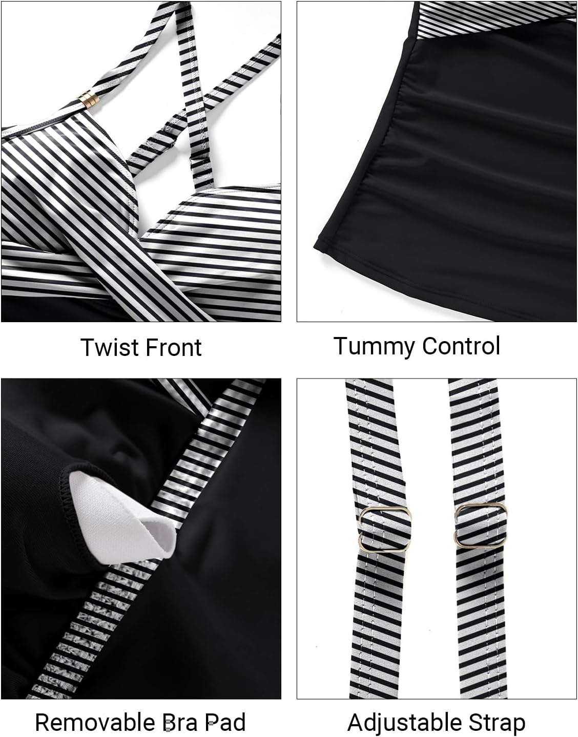 Women’s Tankini Swimsuits – Two Piece Swimsuit Tummy Control Bathing Suit 2025 Twist V Neck Swimwear(Black Stripe)