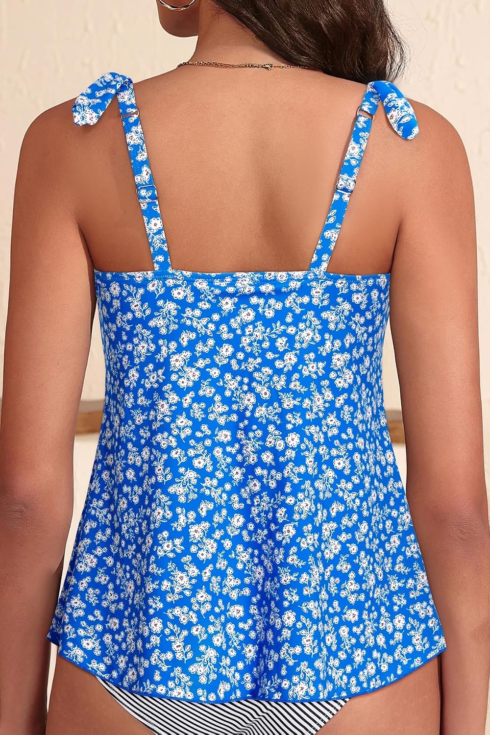 Women’s Flowy Tankini Top Only- Modest Swimsuit Top Tie Knot Bathing Suit No Bottom 2025(Blue Floral)