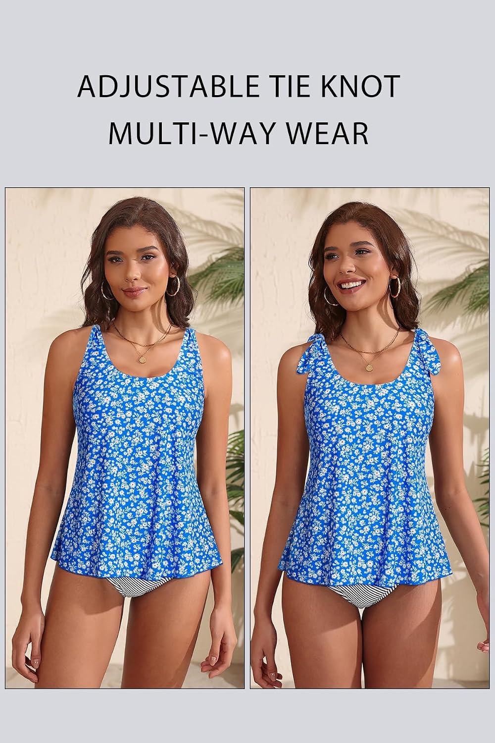 Women’s Flowy Tankini Top Only- Modest Swimsuit Top Tie Knot Bathing Suit No Bottom 2025(Blue Floral)