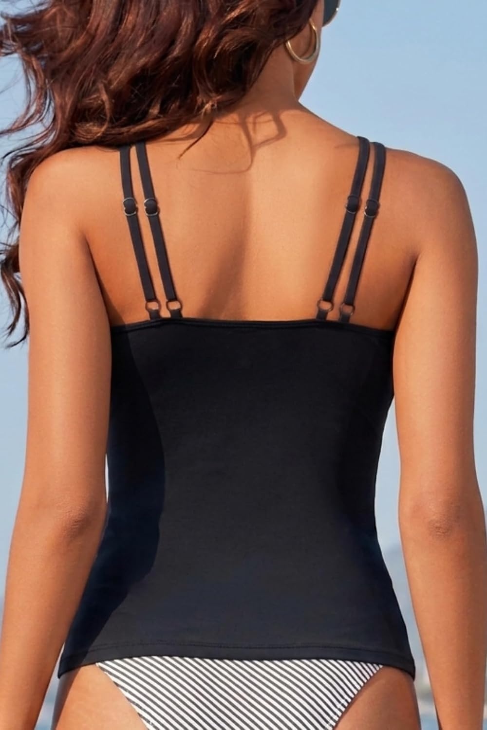 Women Tankini Swim Top Only – Tummy Control Swimsuit Bathing Suit Top | Smooths your tummy for a flattering fit Adjustable straps for a customized feel Removable pads for customizable coverage(Black)