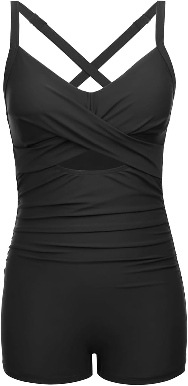 Talisea Women’s One Piece Swimsuit with Shorts Boyshorts Boyleg 2025 Cutout Bathing Suit Criss Cross Swimwear(Black)