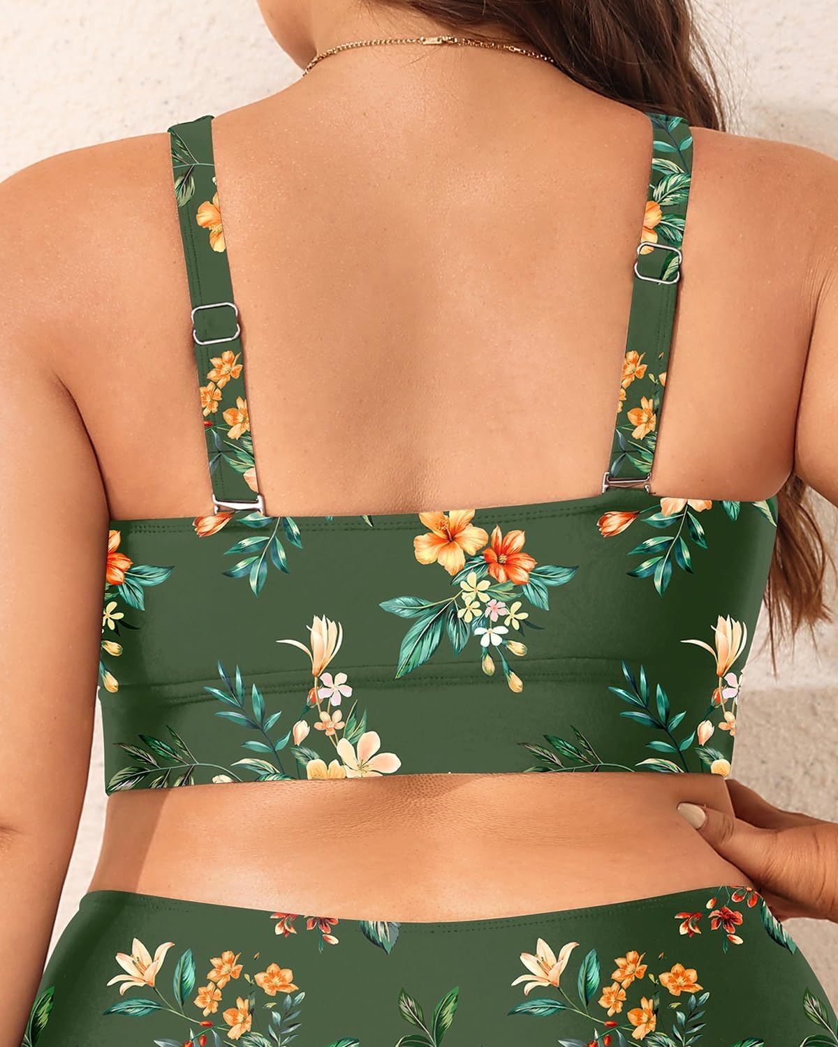 Plus Size Bikini Top Only – Women Swim Bra Lace Up Swimsuit Top V Neck Bathing Suit Tops for Large Bust Swimwear 2025(Green Floral)