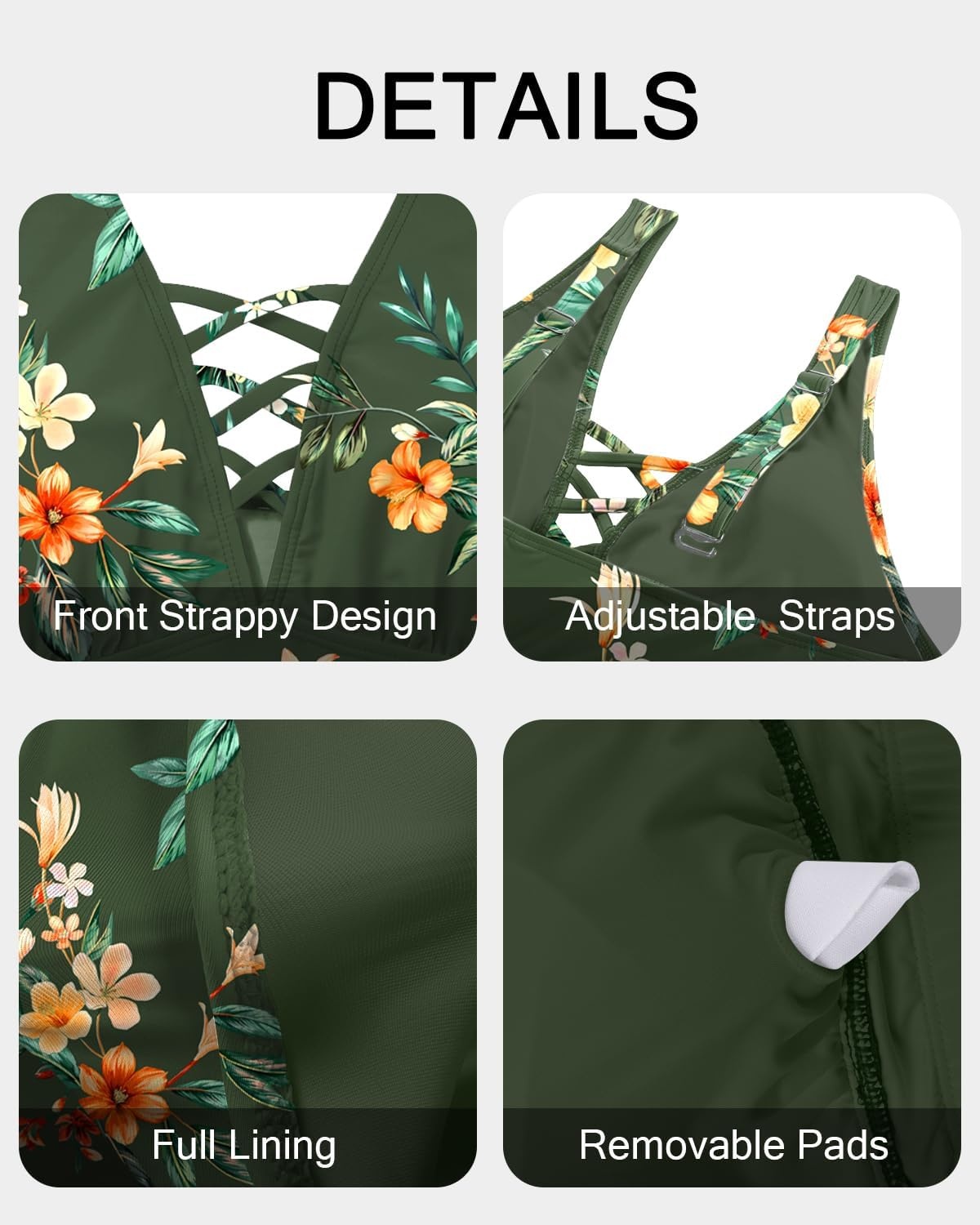 Plus Size Bikini Top Only – Women Swim Bra Lace Up Swimsuit Top V Neck Bathing Suit Tops for Large Bust Swimwear 2025(Green Floral)