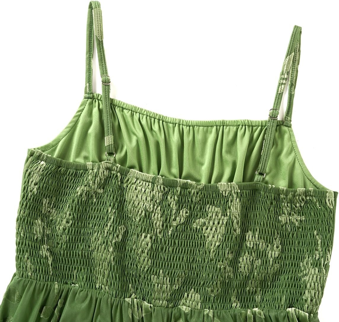 Plus Size Cocktail Dresses – Velvet Party Summer Formal Wedding Guest Sleeveless Spaghetti Strap Floral Midi Dress(Green Floral)
