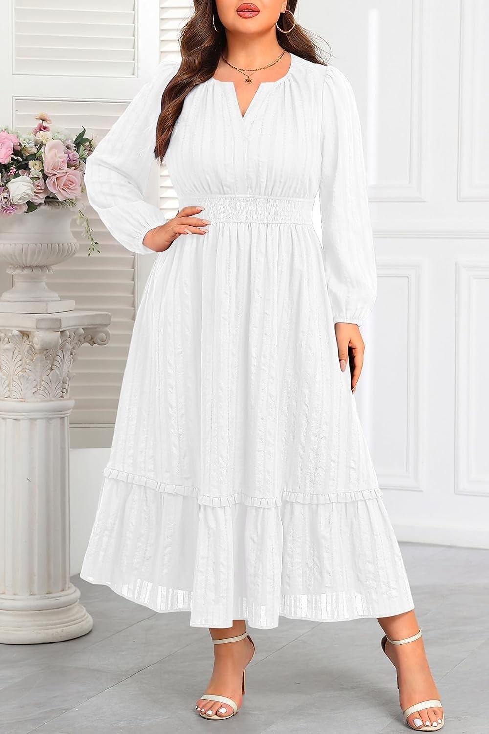 Talisea Plus Size Summer Dresses – Casual Boho Cotton Long Maxi Dress Women | Flow Plus Size Summer Maxi Dress Casual Long Dresses Curvy Women Boho Short Sleeve Dress Slit Fall Long Sleeve A-Line Dress(White)