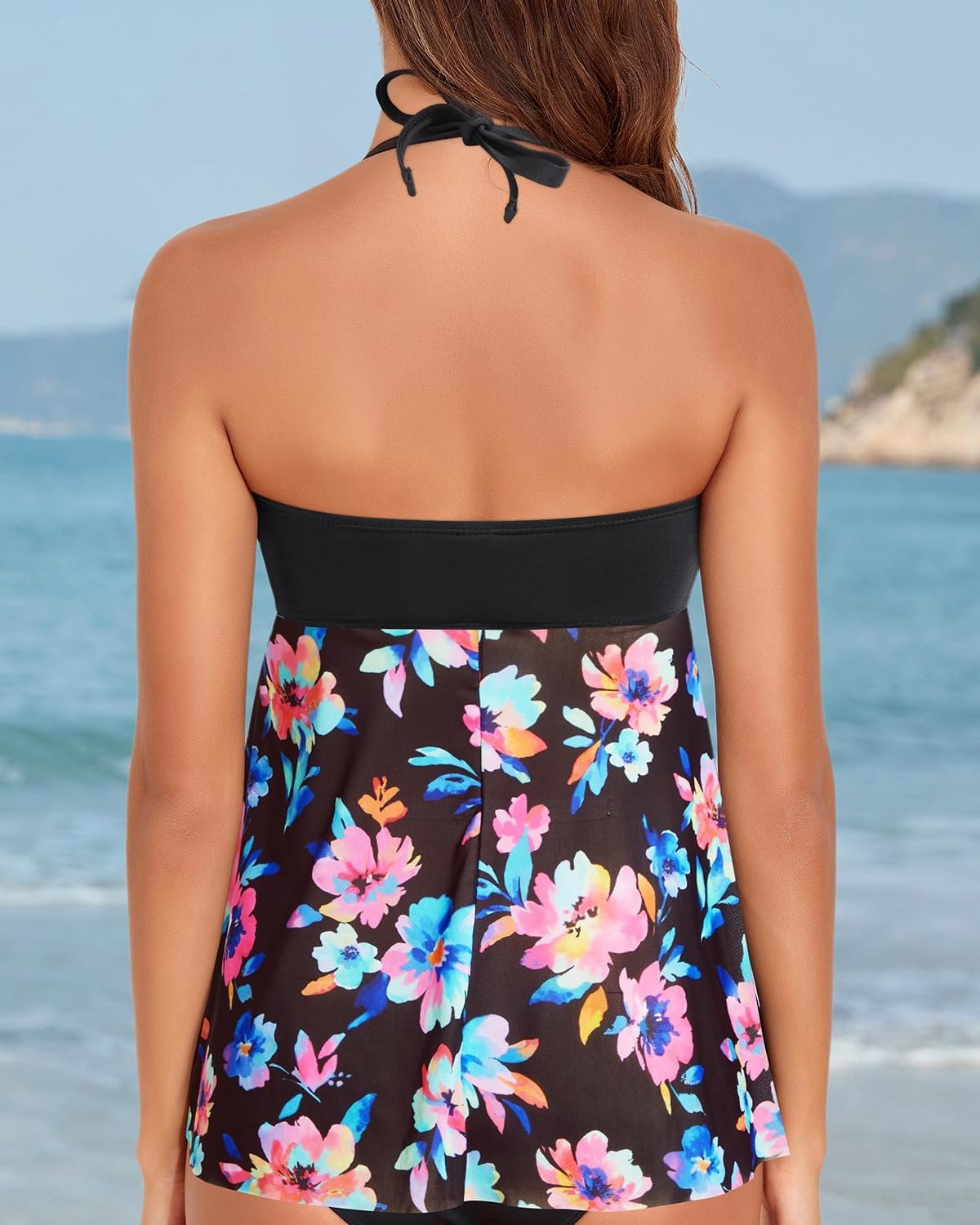 Talisea Women Bandeau Tankini Top Only Mesh Strapless Swimsuits Top Halter Flyaway Bathing Suits No Bottom(Colorful Floral)