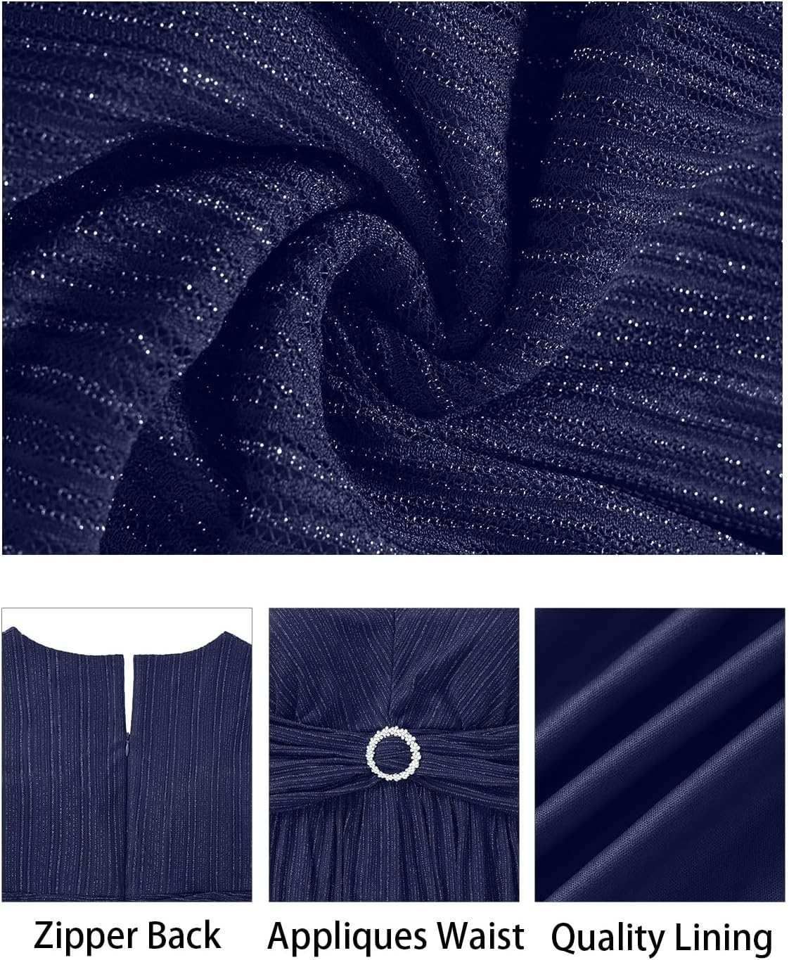 Plus Size Formal Dresses – Wedding Guest Evening Gown Sparkly Sequin Prom Gala Ball Maxi Dress with Short Sleeves(Navy Blue)
