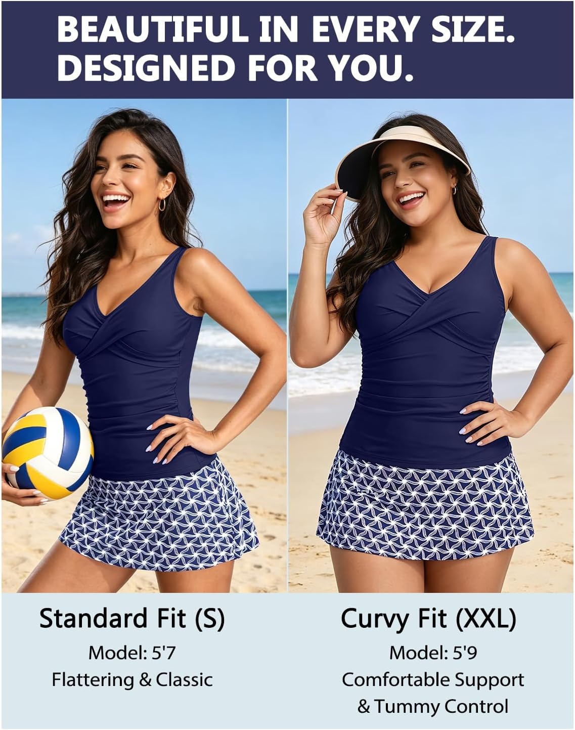 Talisea Womens Tankini Bathing Suits with Skirt Two Piece Tummy Control Swimsuits Ladies Swimwear(Blue Star)