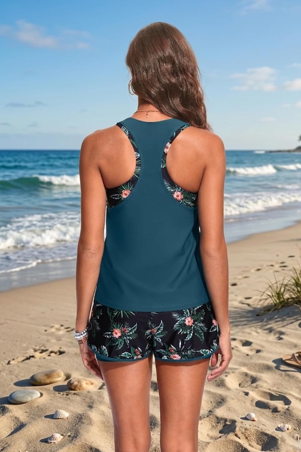 Talisea 3 Piece Tankini Swimsuits Women – Athletic Swim Tank Top with Bra and Boyshorts Bathing Suits Modest Swimwear 2026(Teal and Floral)