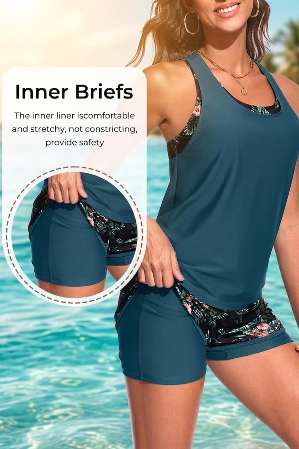 Talisea 3 Piece Tankini Swimsuits Women – Athletic Swim Tank Top with Bra and Boyshorts Bathing Suits Modest Swimwear 2026(Teal and Floral)