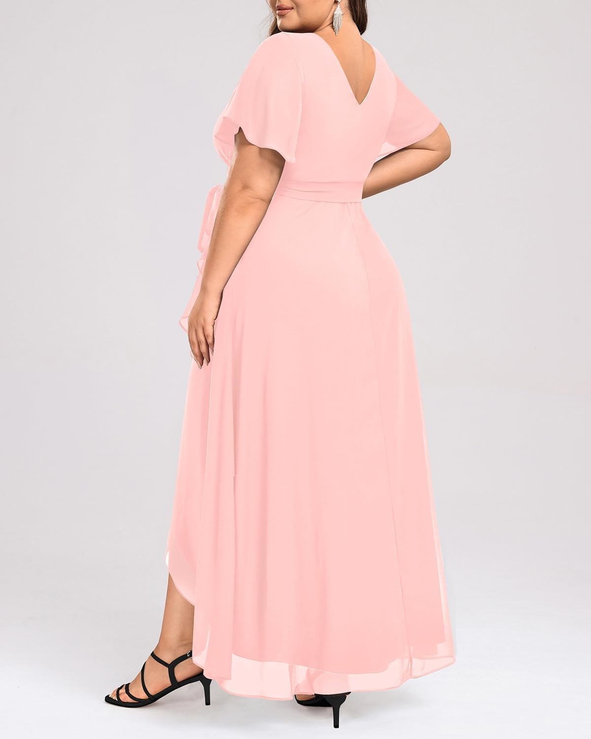 Talisea Plus Size Wedding Guest Dress – High Low Chiffon Ruffle Formal Gown(Pink)
