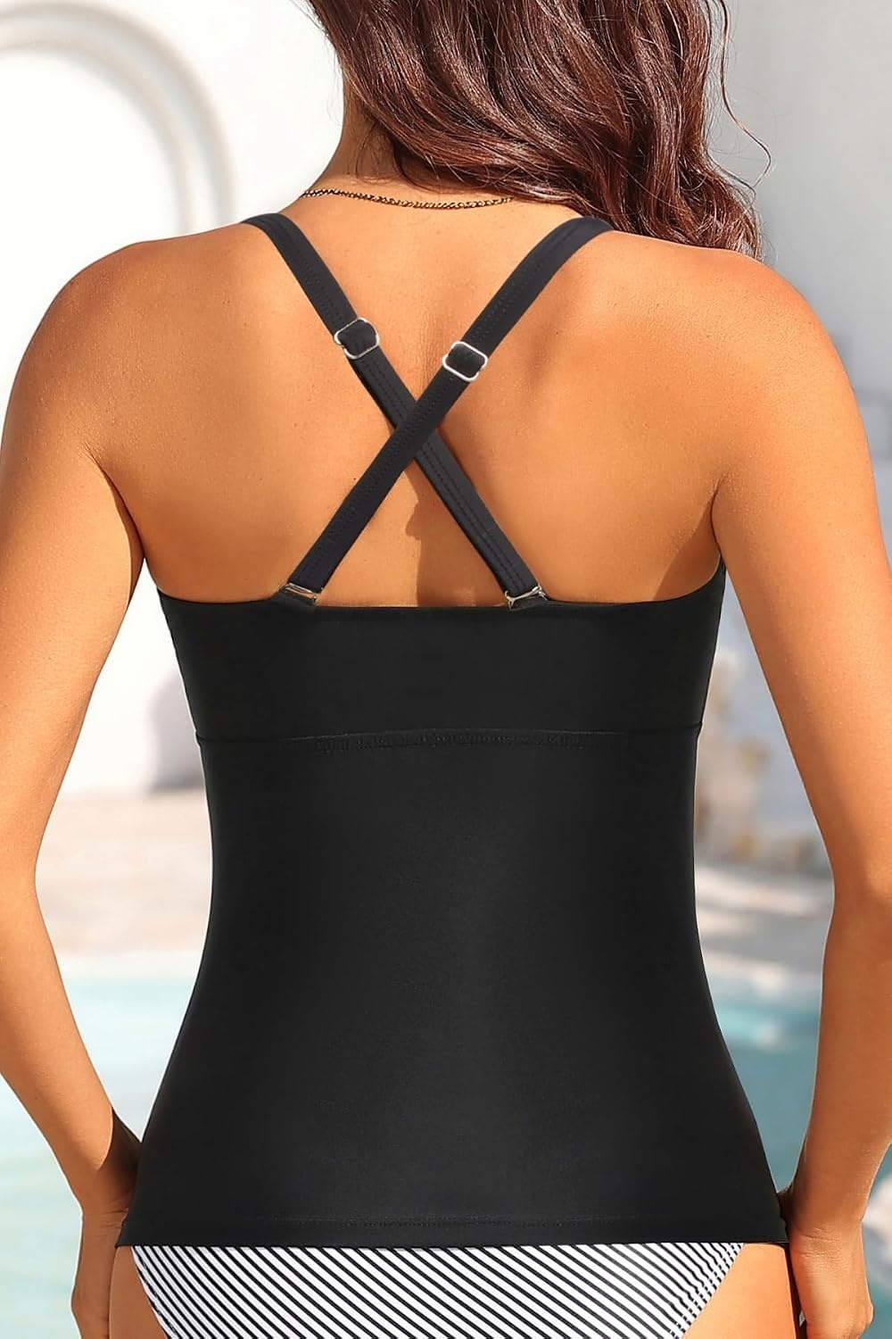 Talisea Women’s Underwire Tummy Control Swimsuit Top with Push Up – No Bottom Included(Black Striped)