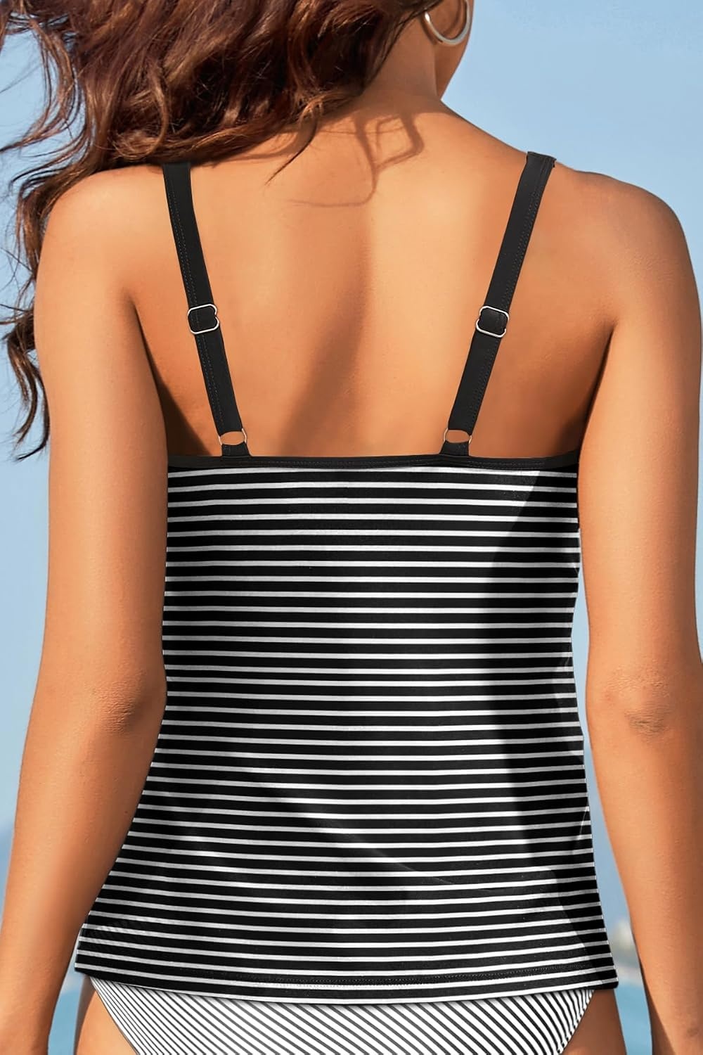 Womens Tankini Tops Only – Modest Swimsuit V-Wired Swim Top Swimwear Tummy Control Bathing Suit No Bottom 2025(Black Striped)