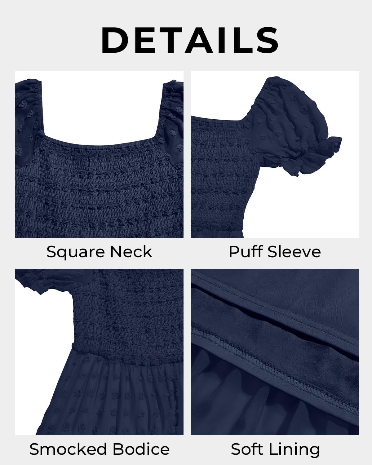 Plus Size Square Neck Puff Sleeve Swiss Dot Graduation Dress | Swiss dot chiffon / square neck / puff sleeves / smocked bodice / tiered ruffle hem / flowy short dress(Navy Blue)