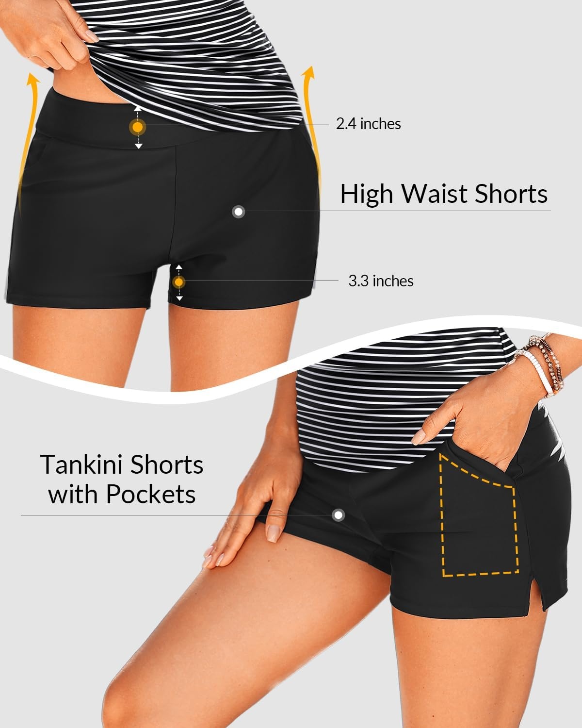 Talisea Tankini with Shorts – Tummy Control Two Piece Swimsuit with Pockets | Tummy control smooths your silhouette. Side pockets keep essentials handy. High-waist boy shorts provide full coverage.(Striped)