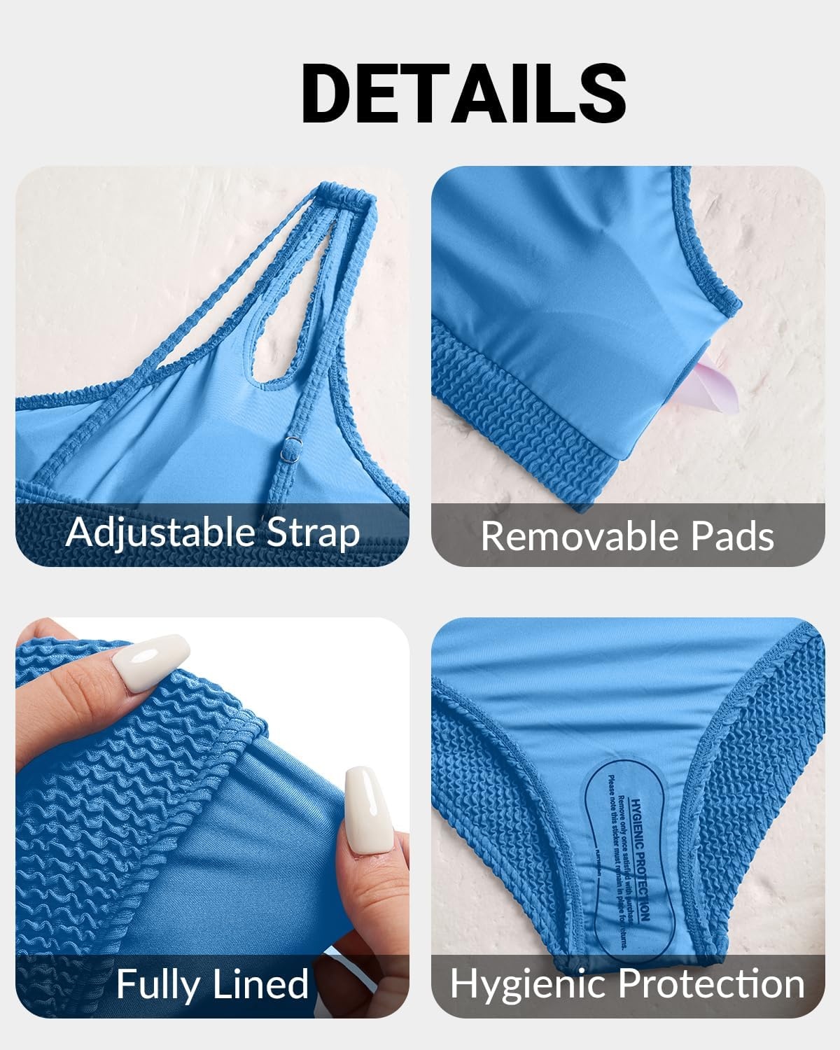 High Waisted Ribbed Bikini Swimsuit – Women Two Piece Bathing Suit One Shoulder Swimwear 2025(Royal Blue)
