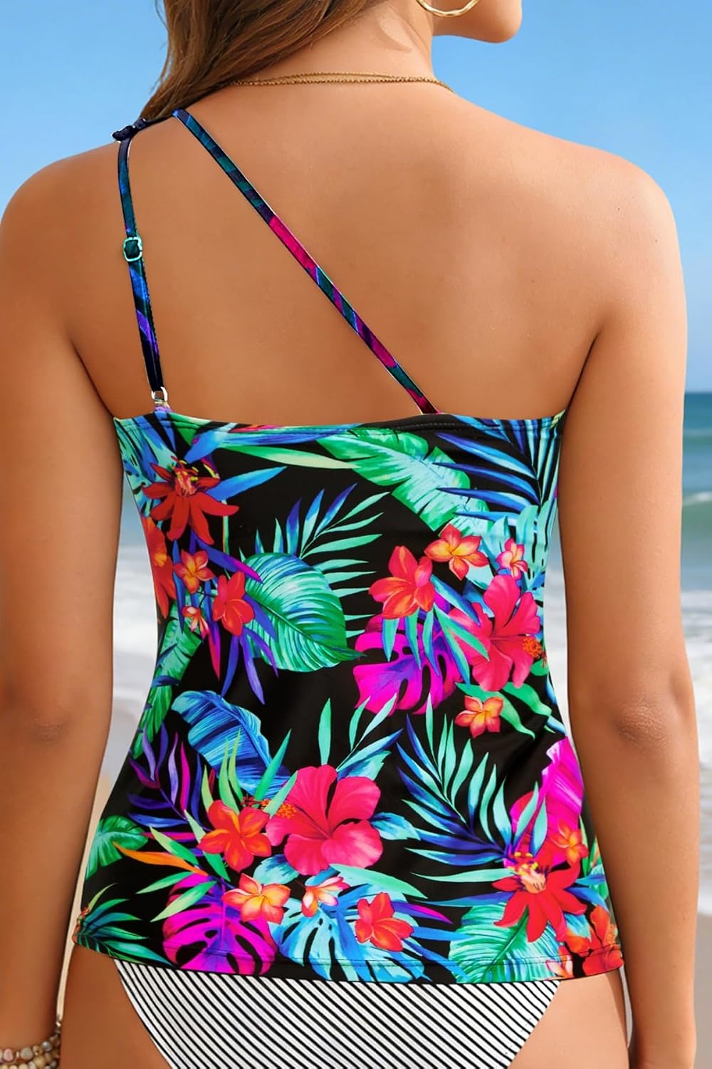 Tankini Tops for Women Swimwear – One Shoulder Swim Top Only Tummy Control Bathing Suit Top No Bottom 2025(Floral)