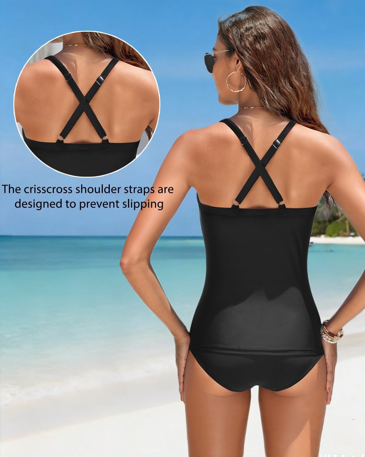 Women’s Tankini Swimsuits – Two Piece Swimsuit Tummy Control Bathing Suit 2025 Twist V Neck Swimwear(Black)