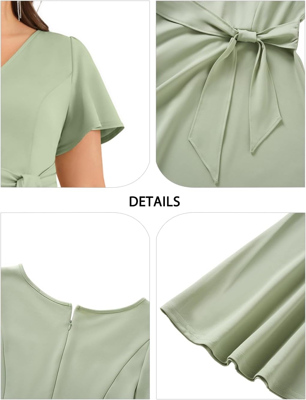 Plus Size Wedding Guest Dress – Cocktail Formal Fall Short Sleeve V Neck A-Line Midi Dresses for Women 2025(Sage Green)